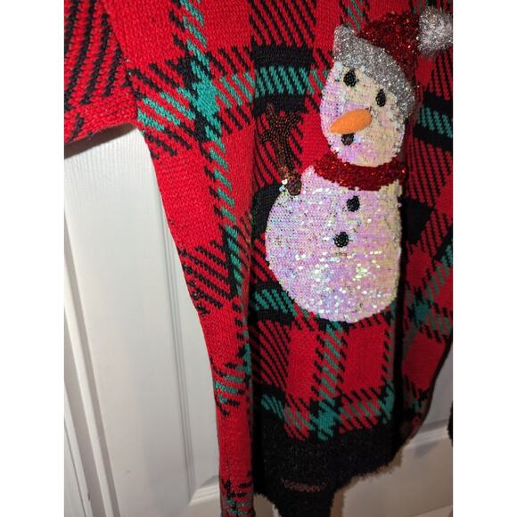 Womens Ugly Christmas Sweater 33 degrees Plaid Sequin Snowman Holiday Size Large - Picture 4 of 11